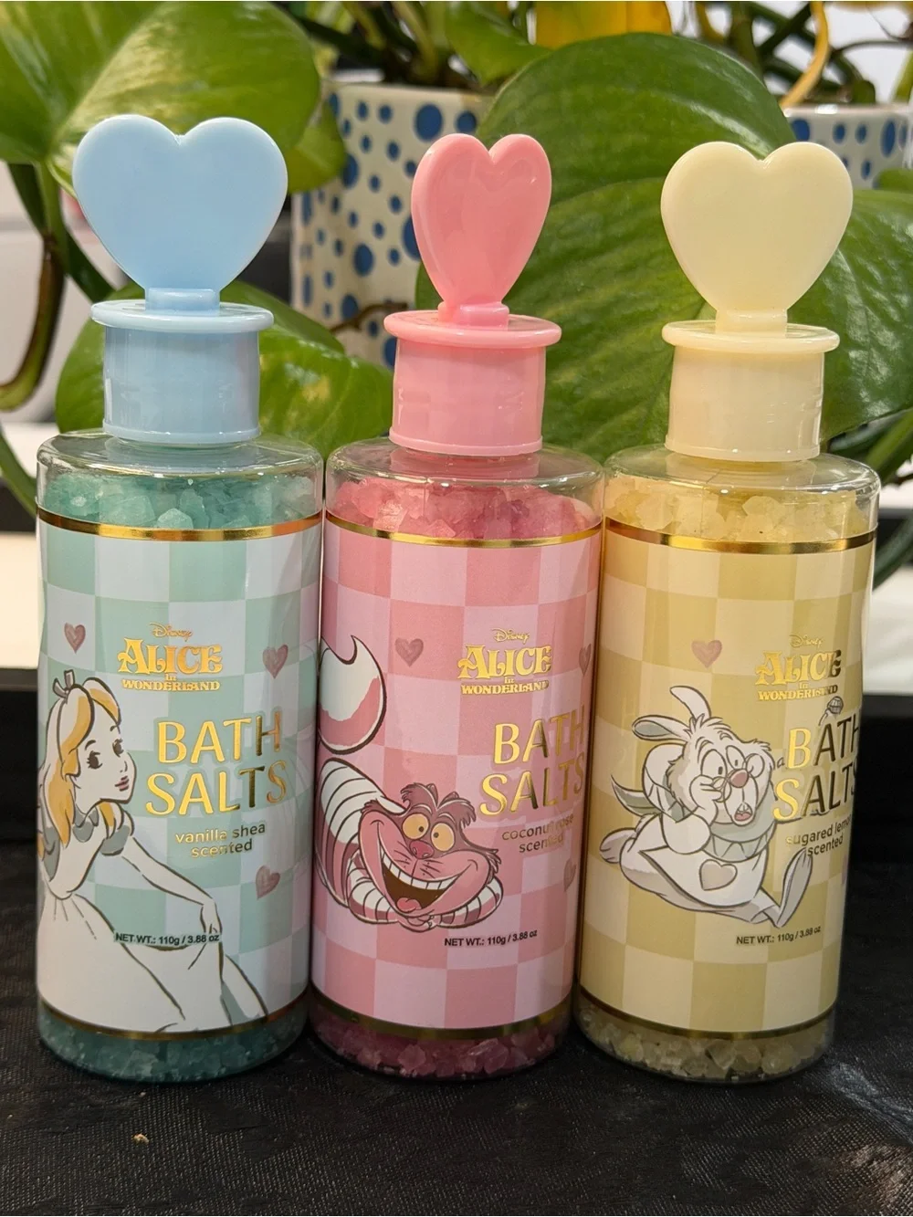 Disney Alice in Wonderland Bath Salts Trio - Blue, Pink, Yellow + bath bomb